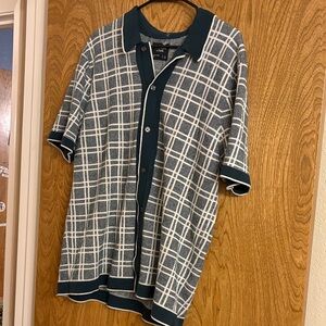 Abercrombie Forest Green and White Geometric Grid Button Down Shirt